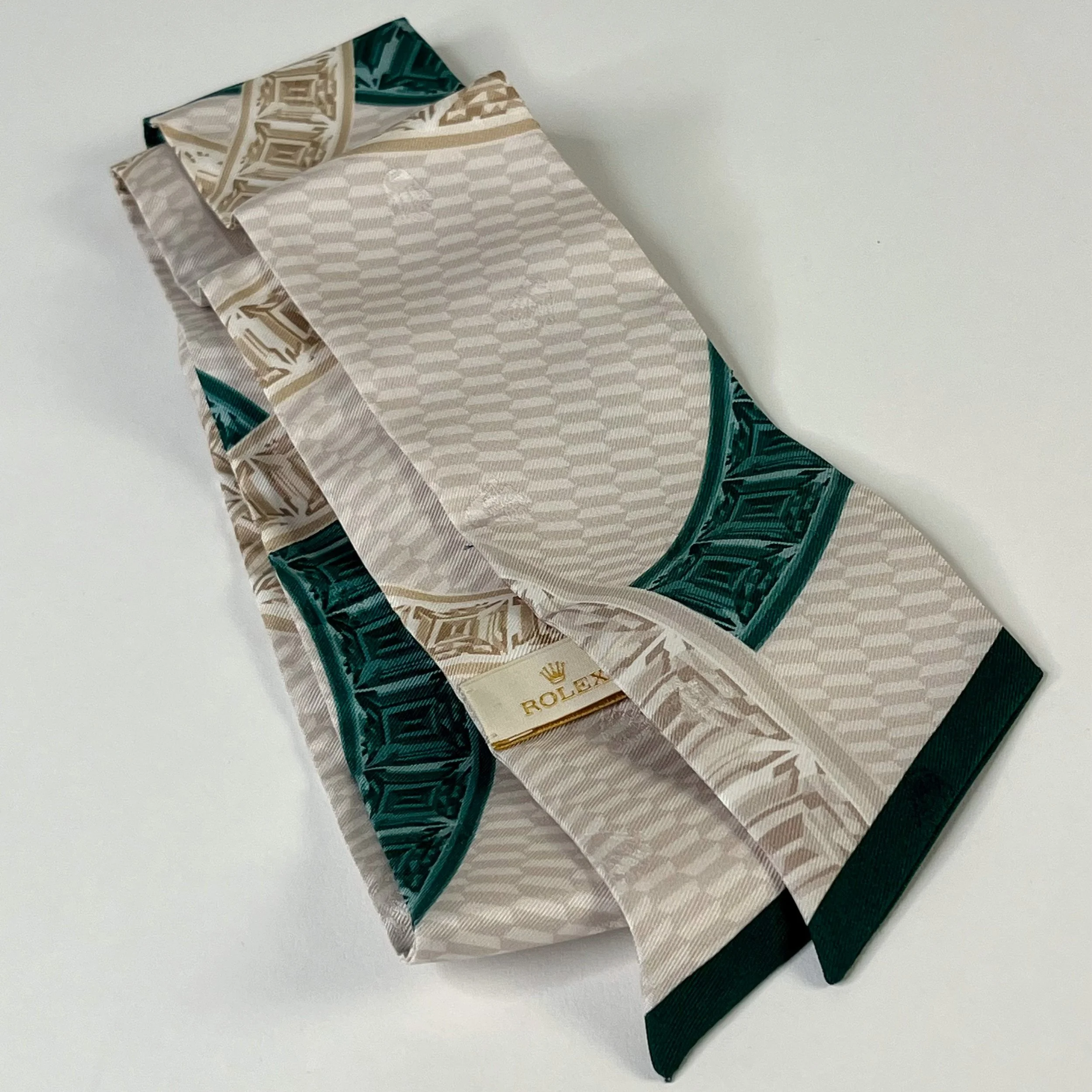 Rolex Silk Pocket Square Ivory Green with Original Box